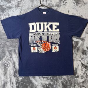 Vintage NCAA Duke Basketball 90s Back To Back Champions Short Sleeve Size XL